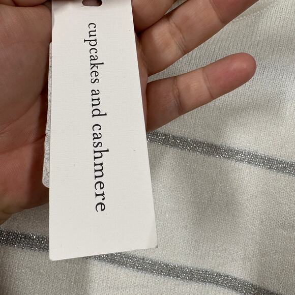 Cupcakes and Cashmere Size XS Turtleneck Sweater Sydney Ivory Metallic Stripe - Picture 7 of 10